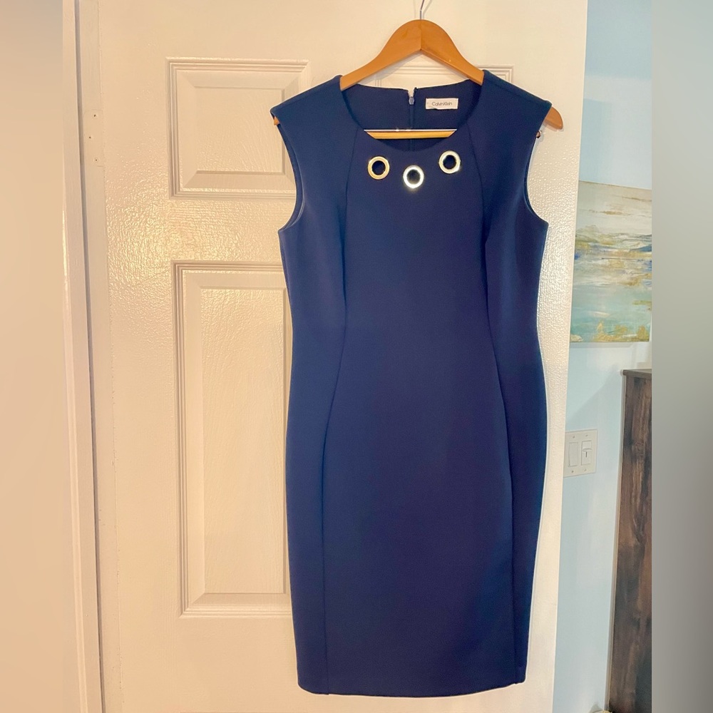 Calvin Klein Navy Blue Office Dress Sleeveless and Knee Length sz 12
